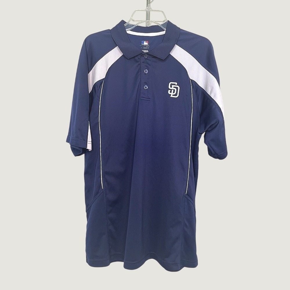 MLB Genuine Merchandise San Diego Padres Polo Shirt Navy Blue White Mens XL